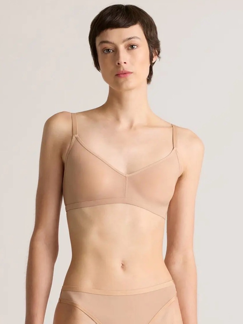 Quince Belgian Mesh Sheer Bralette – Nude/Beige – Size XL